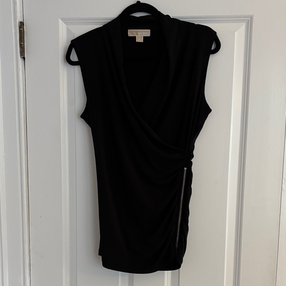 Michael Kors - Black Sleeveless Drape Top with side zipper